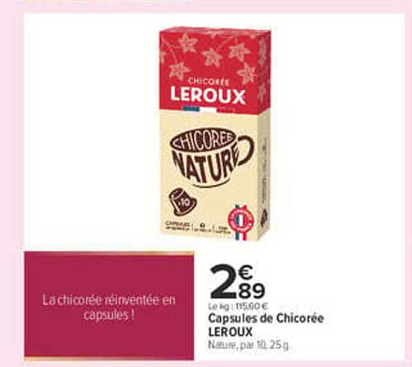 Capsules de Chicorée LEROUX Nature, par 10, 25g