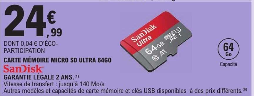 CARTE MÉMOIRE MICRO SD ULTRA 64GO SanDisk