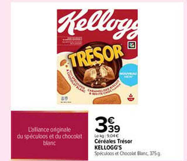 Céréales Trésor KELLOGG'S Spéculoos et Chocolat Blanc, 375 g