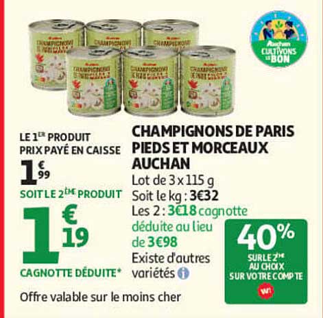 CHAMPIGNONS DE PARIS PIEDS ET MORCEAUX AUCHAN