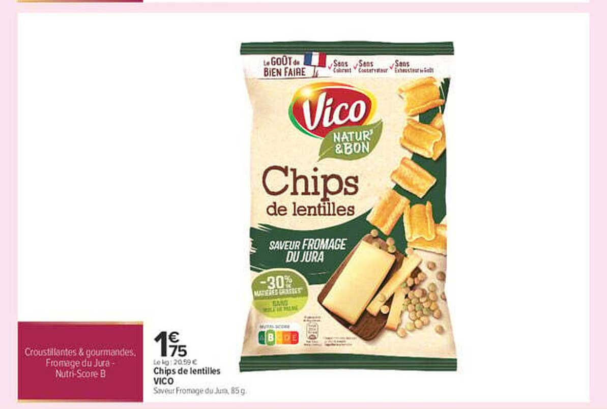 Chips de lentilles VICO Saveur Fromage du Jura, 85 g