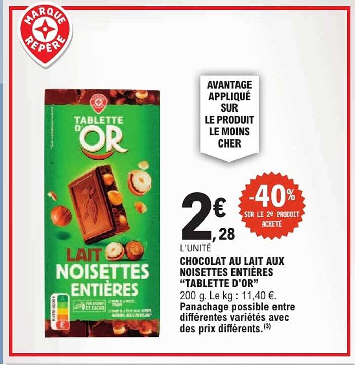 CHOCOLAT AU LAIT AUX NOISETTES ENTIÈRES “TABLETTE D’OR”
