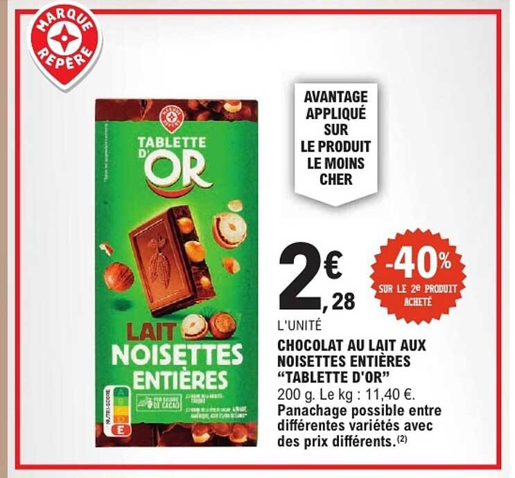 CHOCOLAT AU LAIT AUX NOISETTES ENTIÈRES “TABLETTE D'OR”