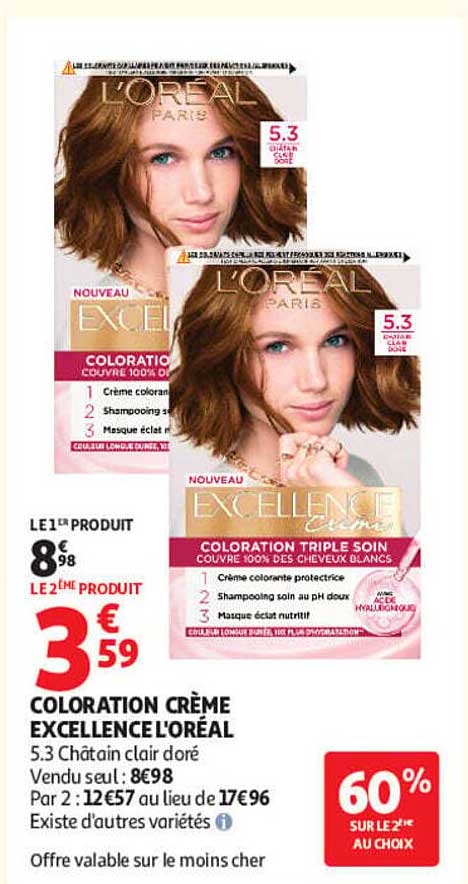 COLORATION CRÈME EXCELLENCE L'ORÉAL 5.3 Châtain clair doré