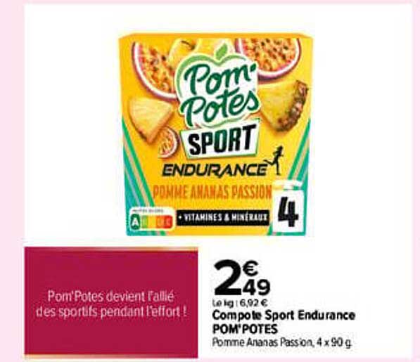 Compote Sport Endurance POM'POTES Pomme Ananas Passion, 4 x 90 g