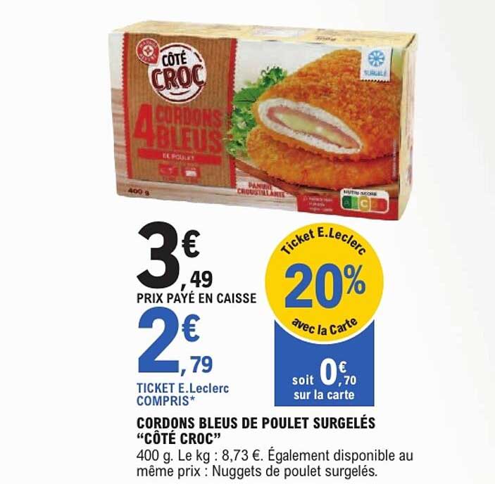 CORDONS BLEUS DE POULET SURGELÉS “CÔTÉ CROC”