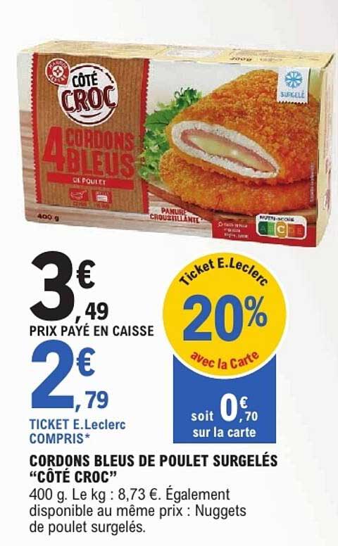 CORDONS BLEUS DE POULET SURGELÉS “CÔTÉ CROC”