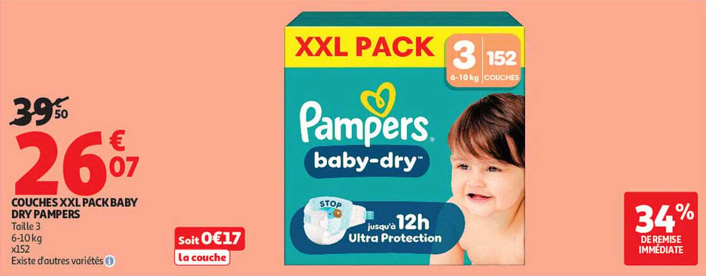 COUCHES XXL PACK BABY DRY PAMPERS