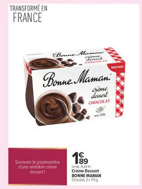 Crème Dessert BONNE MAMAN Chocolat, 2 x 115 g