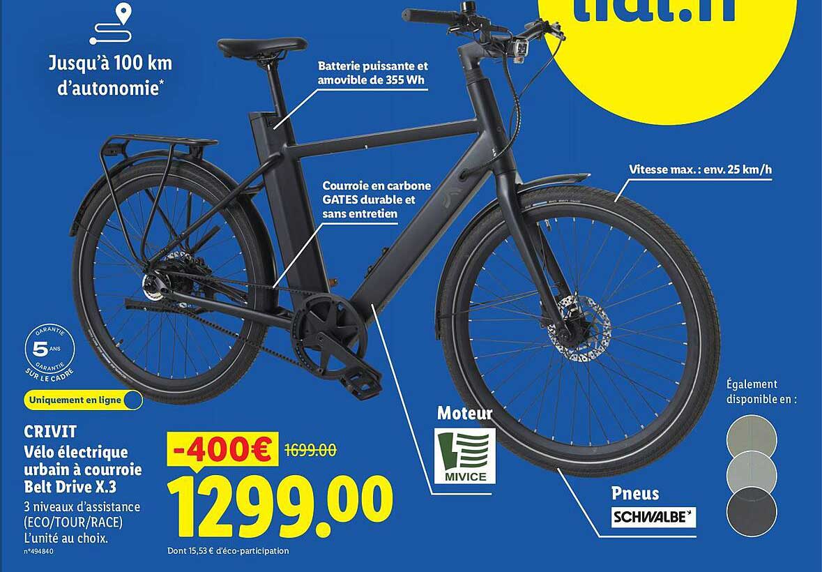 CRIVIT Vélo électrique urbain à courroie Belt Drive X.3
