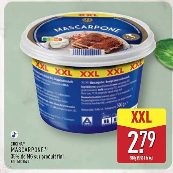 CUCINA® MASCARPONE(B) 35% de MG sur produit fini.