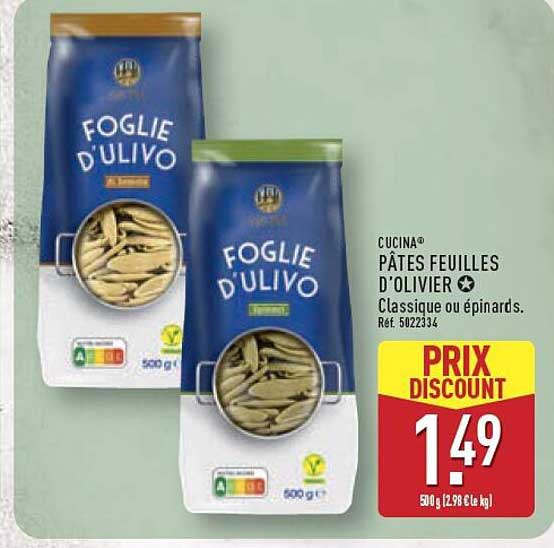 CUCINA® PÂTES FEUILLES D'OLIVIER Classique ou épinards. Ref. 5022334