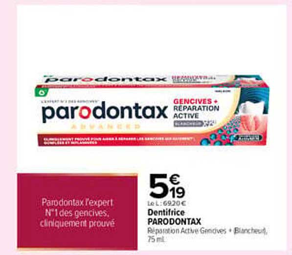 Dentifrice PARODONTAX Réparation Active Gencives + Blancheur, 75 ml
