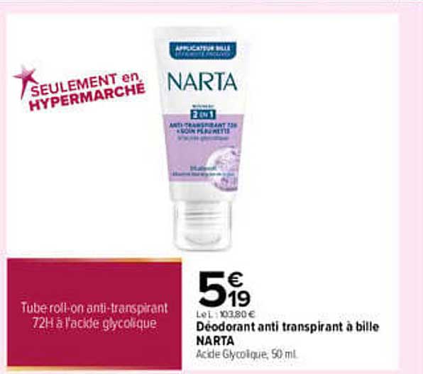 Déodorant anti transpirant à bille NARTA