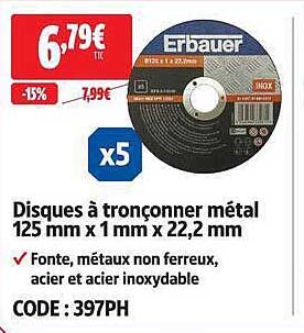 Disques à tronçonner métal 125 mm x 1 mm x 22,2