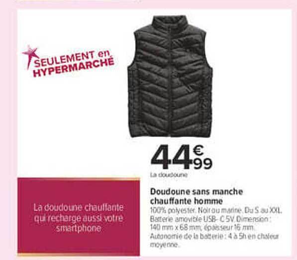 Doudoune sans manche chauffante homme