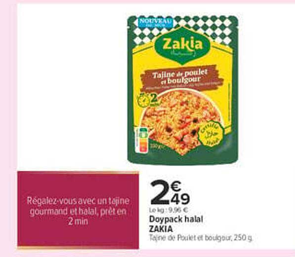 Doypack halal ZAKIA Tajine de Poulet et bougour, 250 g