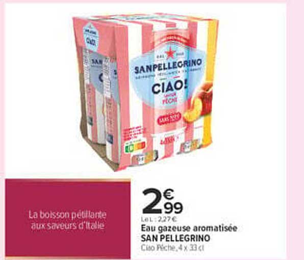 Eau gazeuse aromatisée SAN PELLEGRINO Ciao Pêche, 4 x 33 cl