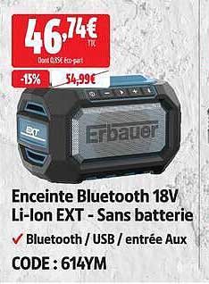 Enceinte Bluetooth 18V Li-ion EXT - Sans batterie