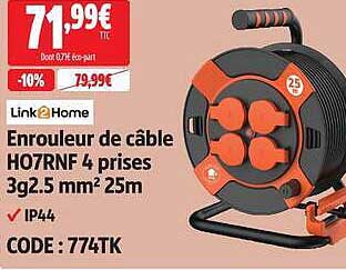 Enrouleur de câble H07RNF 4 prises 3g2.5 mm² 25m