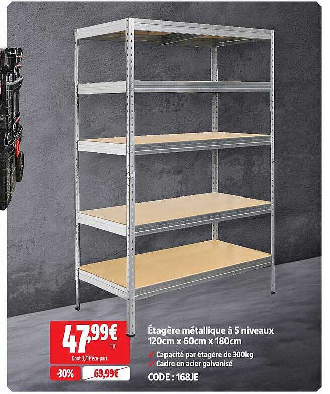 Étagère métallique à 5 niveaux 120cm x 60cm x 180cm