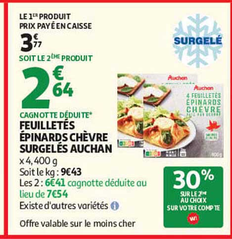 FEUILLETÉS ÉPINARDS CHÈVRE SURGELÉS AUCHAN