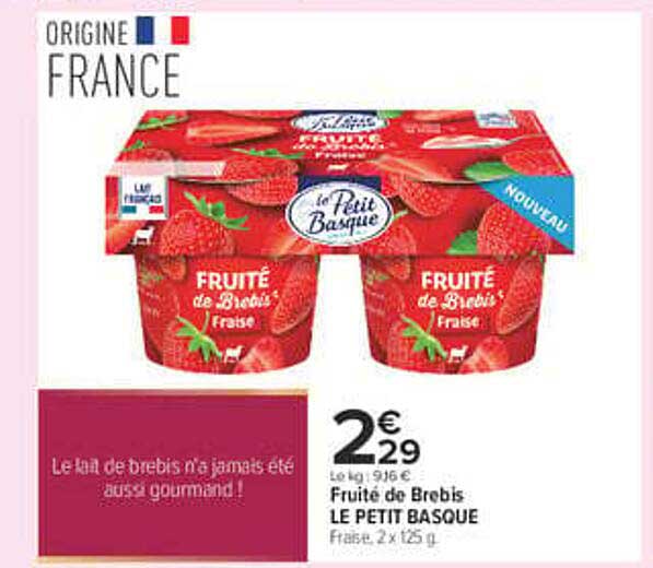 Fruité de Brebis LE PETIT BASQUE Fraise, 2 x 125 g