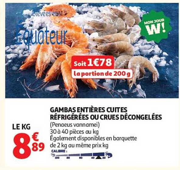 GAMBAS ENTIÈRES COURTES RÉFRIGÉRÉES OU CRUES DÉCONGELÉES