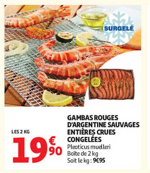 GAMBAS ROUGES D'ARGENTINE SAUVAGES ENTIÈRES CRUES CONGELÉES