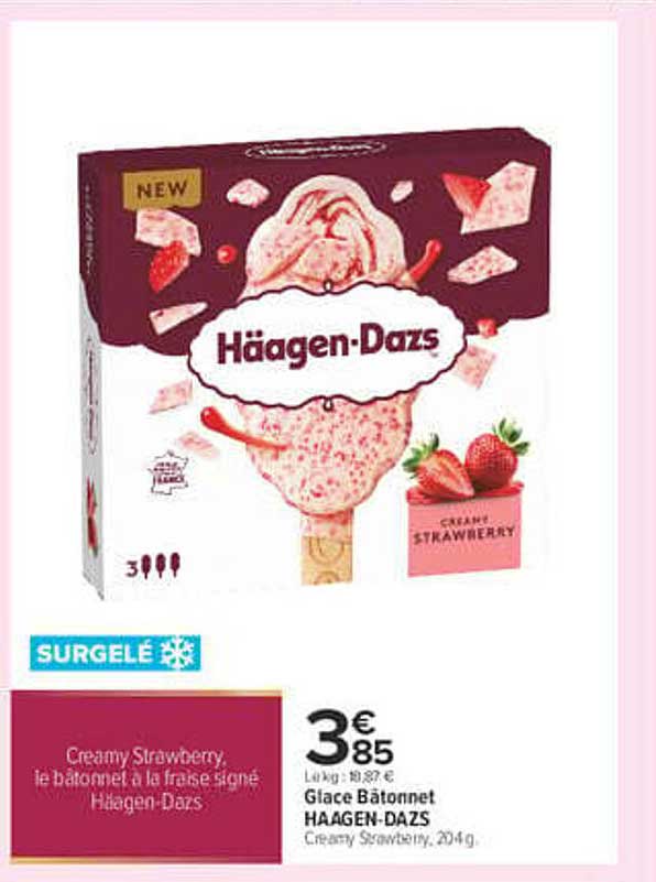 Glace Bâtonnet HAAGEN-DAZS Creamy Strawberry, 284 g