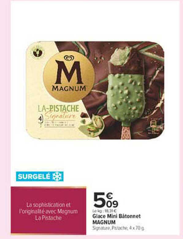 Glace Mini Bâtonnet MAGNUM Signature, Pistache, 4 x 70 g