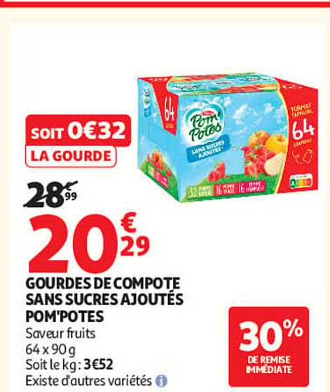 GOURDES DE COMPOTE SANS SUCRES AJOUTÉS POMPOTES