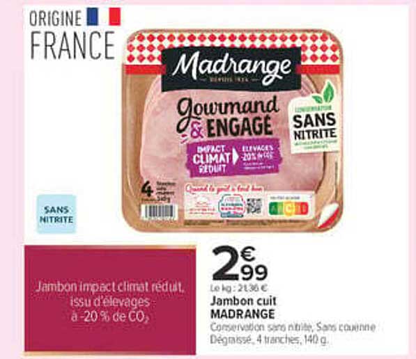 Jambon impact climat réduit, issu d’élevages à -20 % de CO2