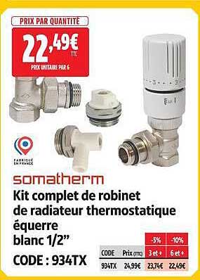Kit complet de robinet de radiateur thermostatique équerre blanc 1/2”