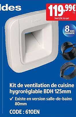 Kit de ventilation de cuisine hygroréglable BDH 125mm
