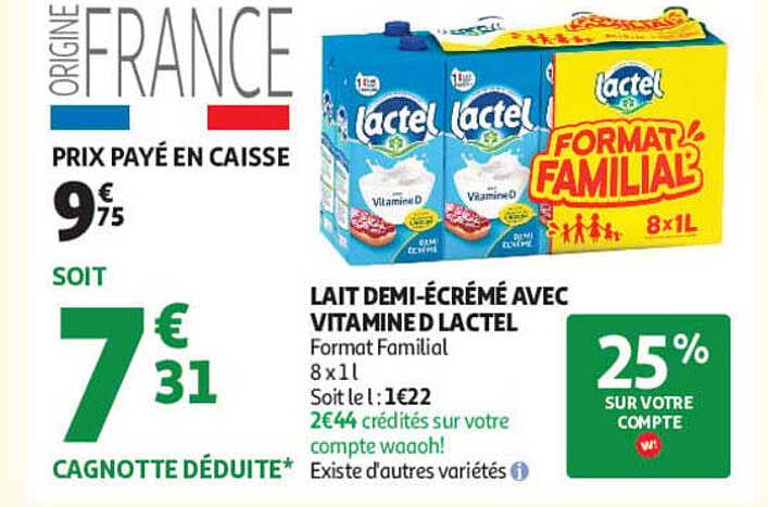 LAIT DEMI-ÉCRÉMÉ AVEC VITAMINE D LACTEL