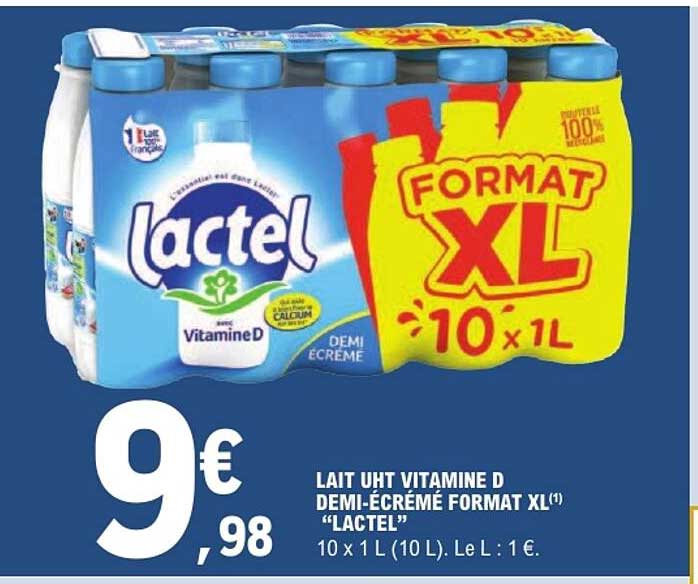 LAIT UHT VITAMINE D DEMI-ÉCRÉMÉ FORMAT XL “LACTEL”