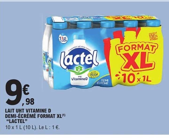 LAIT UHT VITAMINE D DEMI-ÉCRÉMÉ FORMAT XL(1) “LACTEL”