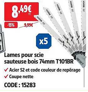 Lames pour scie sauteuse bois 74mm T101BR