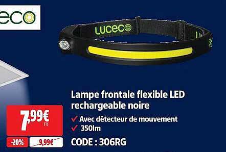 Lampe frontale flexible LED rechargeable noire