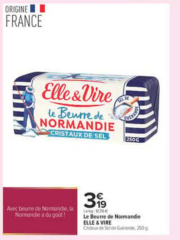 Le Beurre de Normandie ELLE & VIRE Cristaux de Sel de Guérande, 250 g