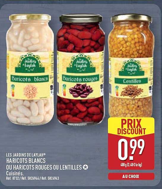LES JARDINS DE LAYLAH® HARICOTS BLANCS OU HARICOTS ROUGES OU LENTILLES Cuisinés.