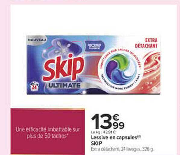 Lessive en capsules SKIP Extra détachant, 24 lavages, 326 g