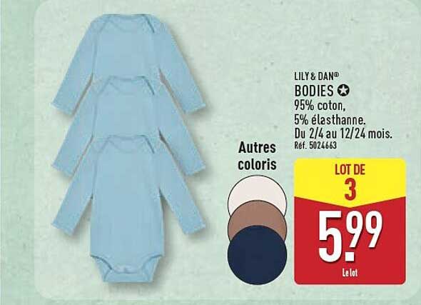 LILY & DAN® BODIES 95% coton, 5% élasthanne. Du 2/4 au 12/24 mois. Ref. 502663