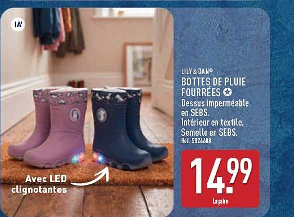 LILY & DAN® BOTTES DE PLUIE FOURRÉES ★ Dessus imperméable en SEBS. Intérieur en textile. Semelle en SEBS. Réf. 5024688