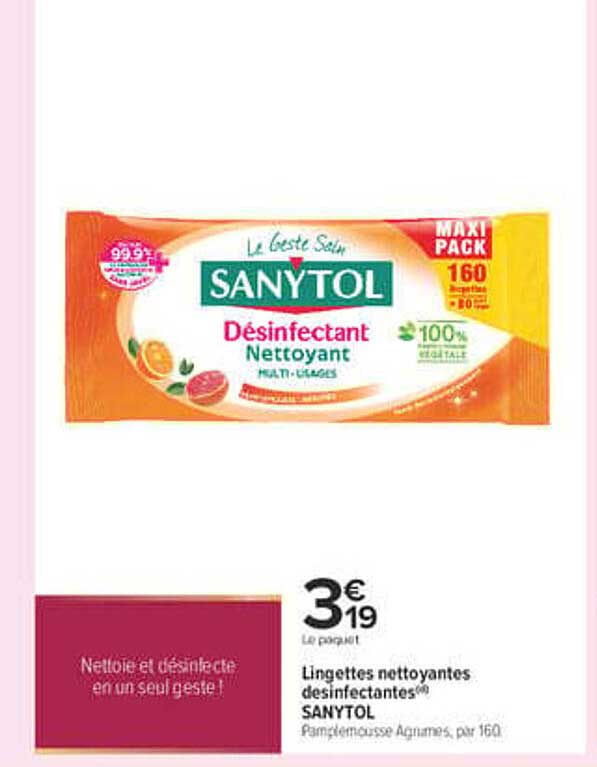 Lingettes nettoyantes désinfectantes SANYTOL