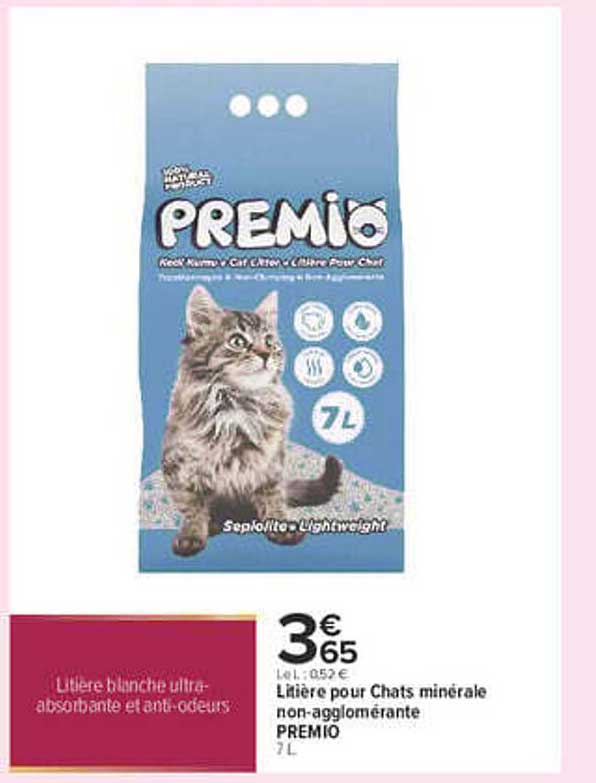 Litière pour chats minérale non-agglomérante PREMIO 7 L