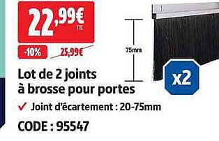 Lot de 2 joints à brosse pour portes