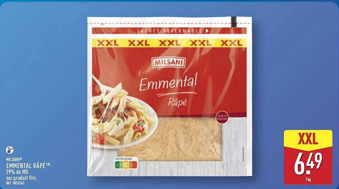 MILSANI EMMENTAL RÂPÉ [A] 29% de MG sur produit fini. Réf. 5024562
