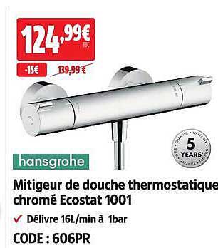 Mitigeur de douche thermostatique chromé Ecostat 1001